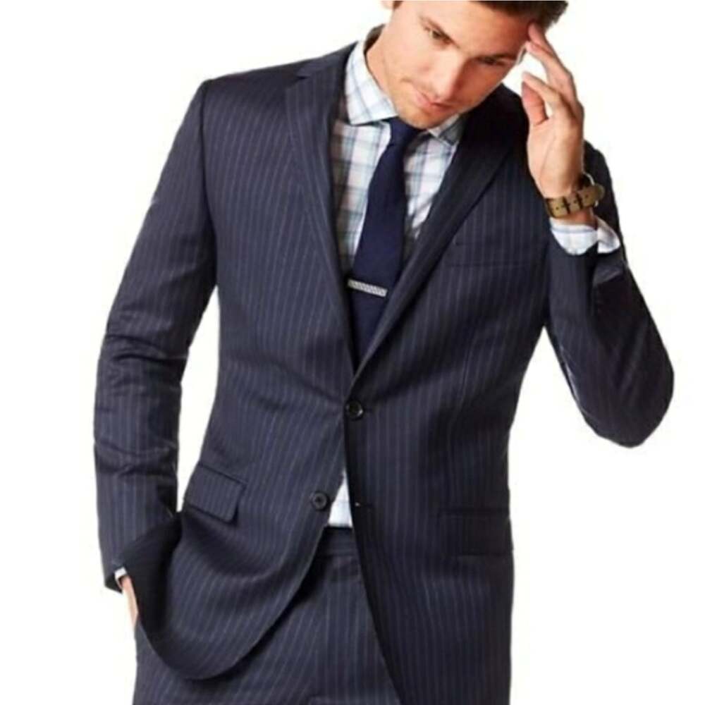 Banana Republic 44L Italian Wool Pinstripe Blazer $450 3-Button Jacket Navy Blue
